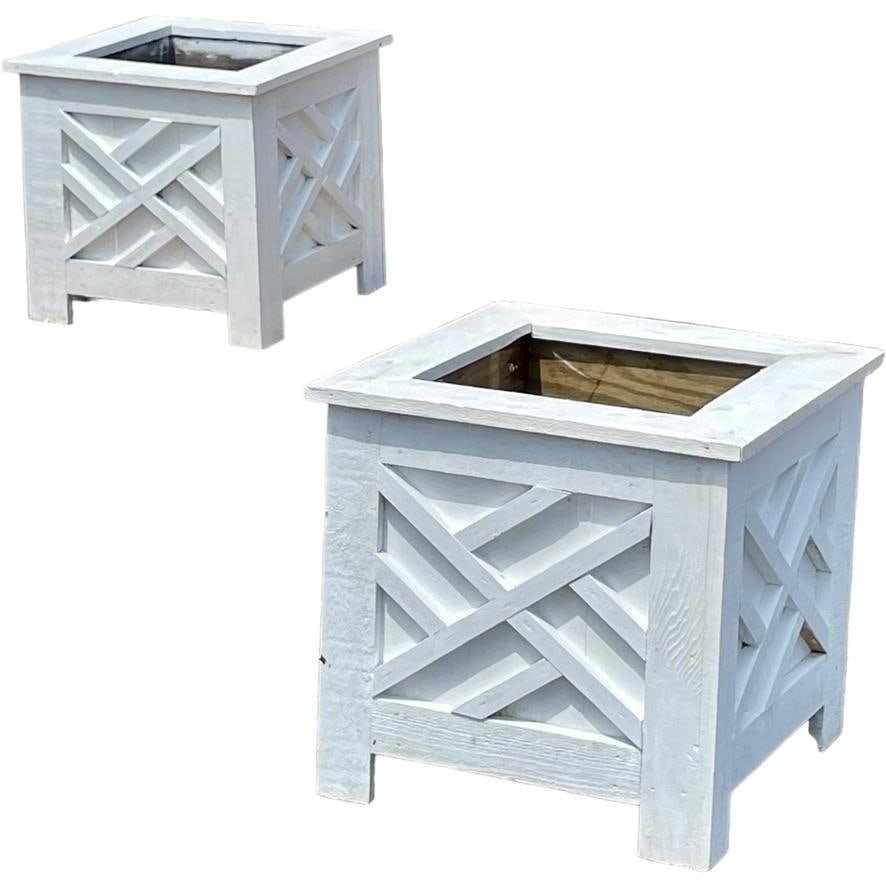 Custom Handmade Large Rustic Wooden Garden Planters Chippendale Pattern, a Pair (1 of 4)