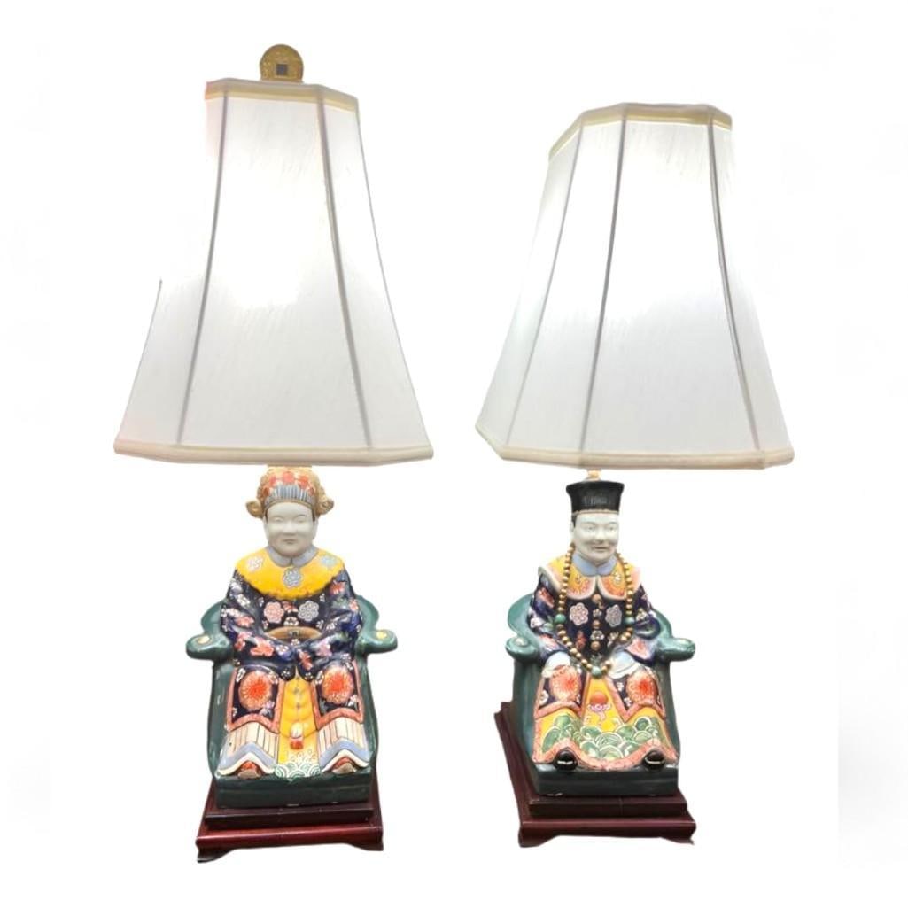 Fabulous Chinese Emperor And Empress Porcelain Table Lamps, Hand Painted, a Pair (1 of 7)
