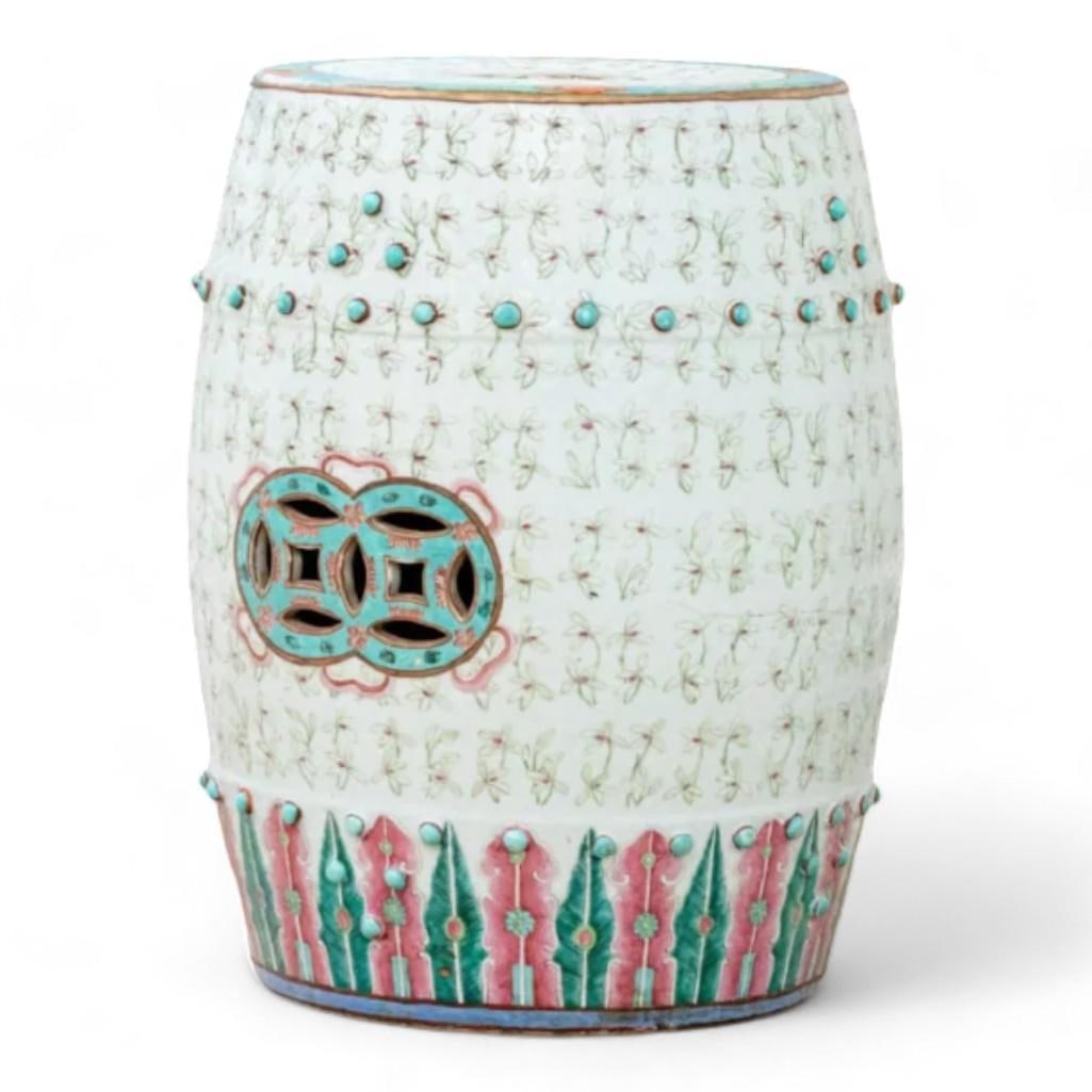 Asian Garden Stool  Hand Painted Famille Rose Porcelain (1 of 6)