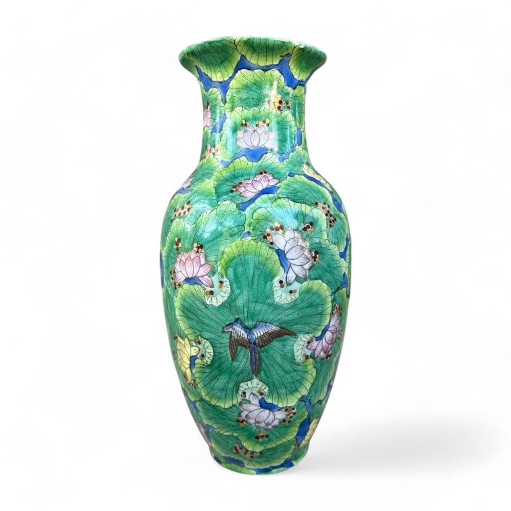 Vintage Asian Lotus Flower Porcelain Hand Painted Vase (1 of 6)