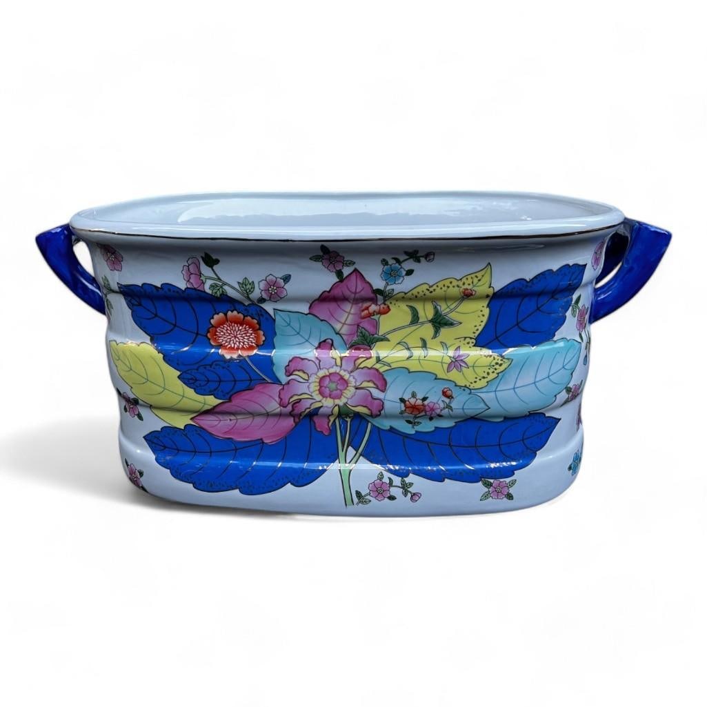 Chinoiserie Porcelain Tobacco Leaf Pattern Foot Bath Planter  Large 17 X 12 (1 of 10)
