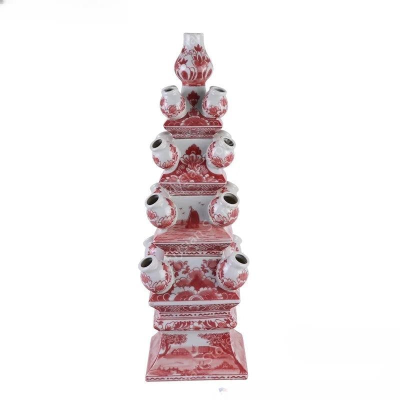 Red And White Porcelain Pagoda Form Tulipiere - Brand New - Shipping Only: Design Features: Red and White Porcelain Pagoda Form Tulipiere. Gorgeous statement piece for the holidays or any time. Stunning piece of home decor that combines traditional design with a modern twist