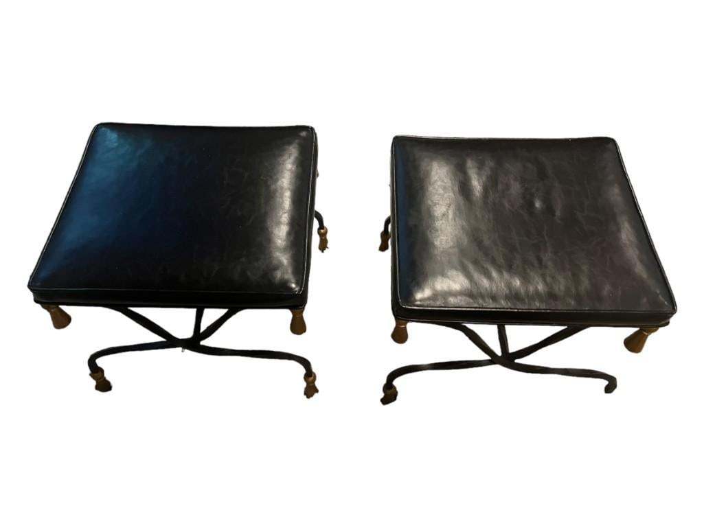 Pair of Leather X-Frame Foot Stools Ottomans (1 of 8)