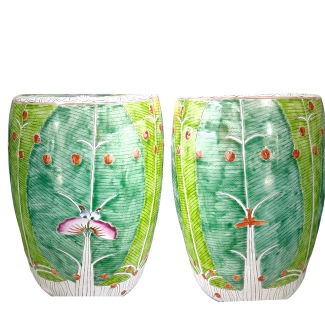 Unique Hand Painted Chinese Bok Choy Cabbage Leaf Ceramic Garden Stool (1 of 4)