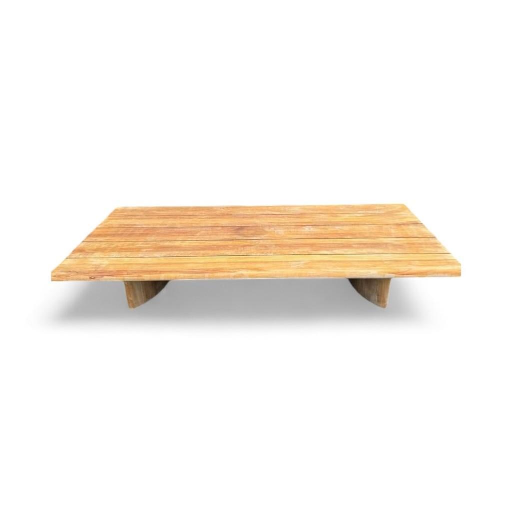 Restoration Hardware Trieste Teak Coffee Table: Brand: Restoration Hardware Material: Natural Teak Wood Dimensions: 76"W x 36"D x 12"H Designer: Claudio Bellini Condition: Outdoor home stag