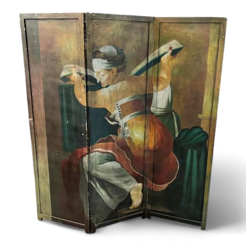 Antique Hand Painted Partition Dressing Screen Room Divider (wood) Auction