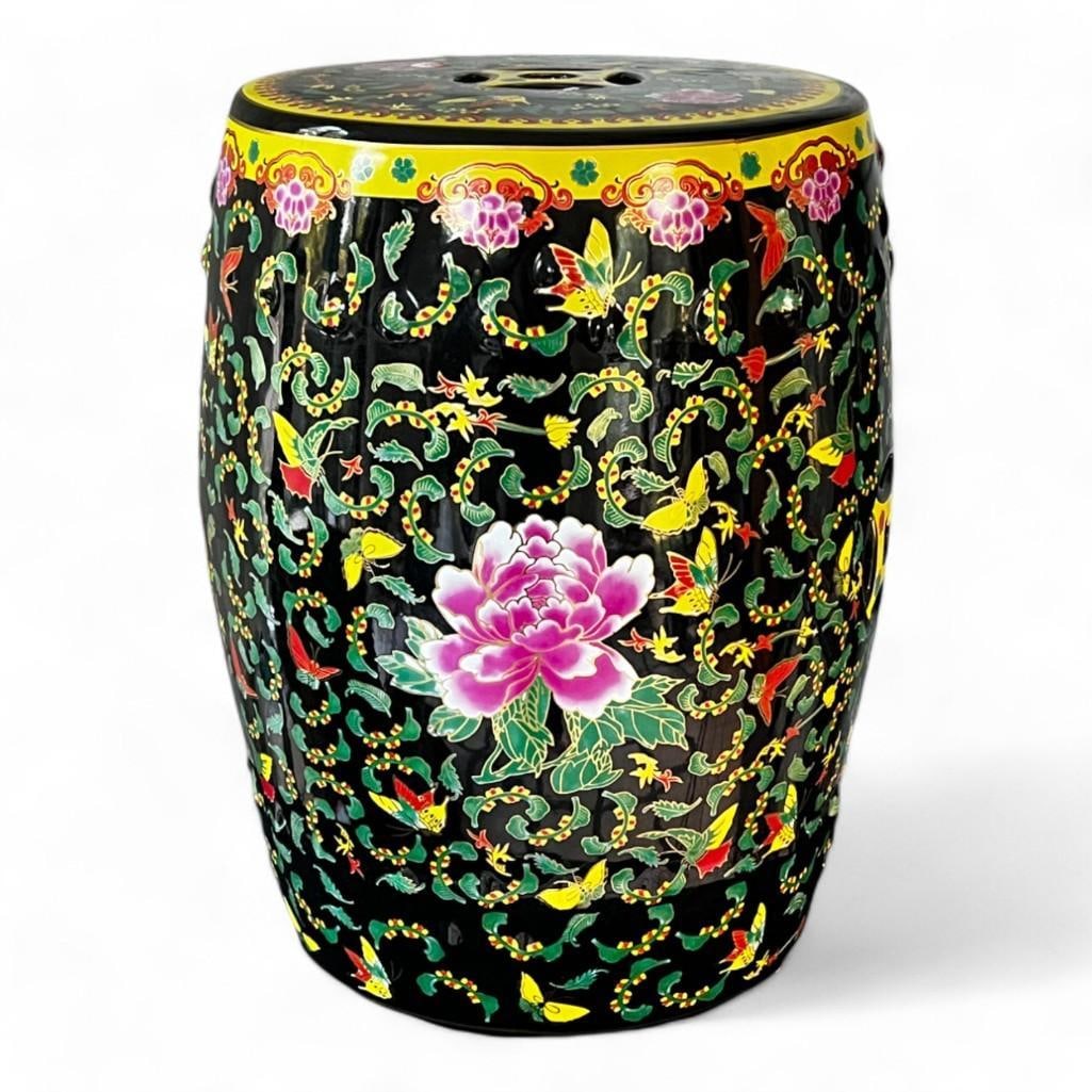 Jingdezhen Porcelain Ceramic Garden Stool Black Chinese Garden Scene, Hand Painted, 20th Century (1 of 20)