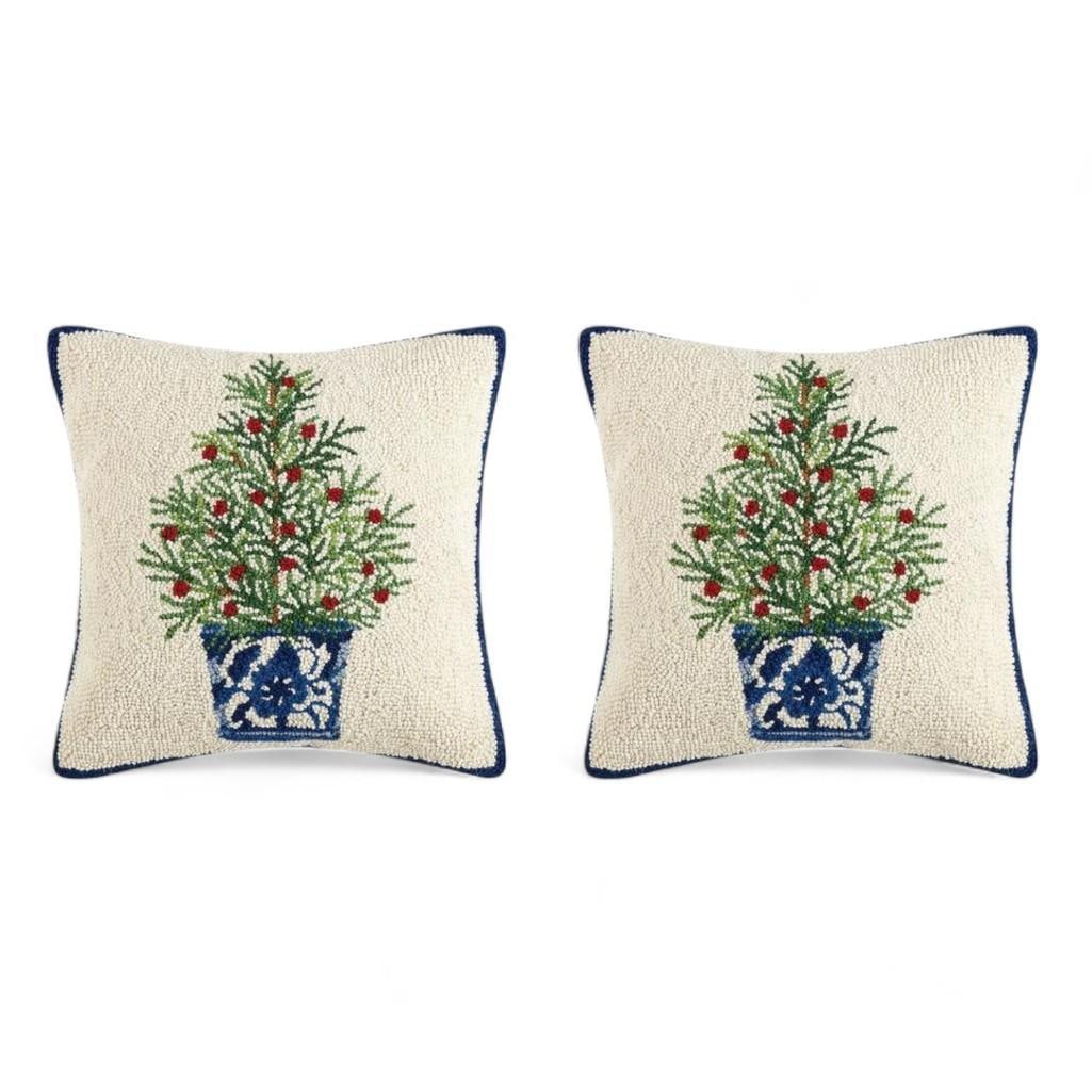 Wool Hook Decorative Accent Pillow Decor,  Holiday Tree Motif, a Pair (1 of 3)
