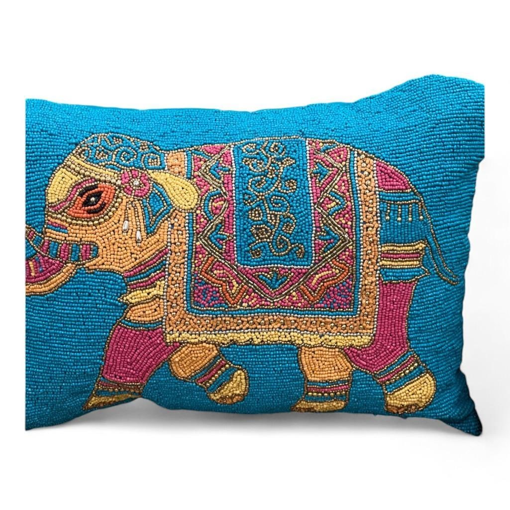Bohemian Style Vibrant Elephant Motif Beaded Throw Pillow (1 of 2)