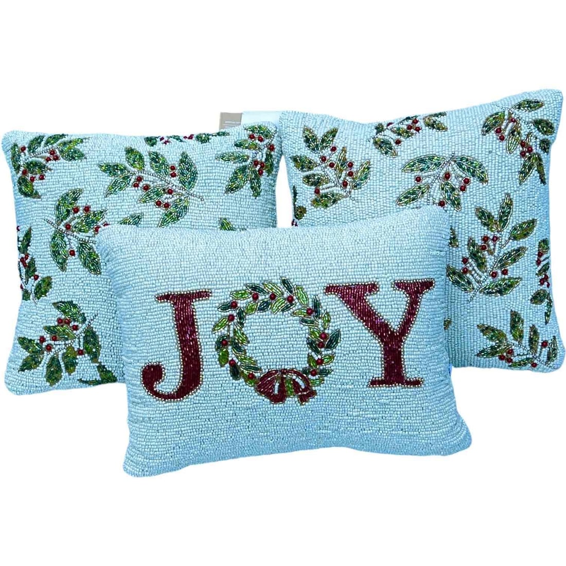 Holiday Accent Throw Pillow, Red and Green Joy Motif with Wreath (1 of 4)