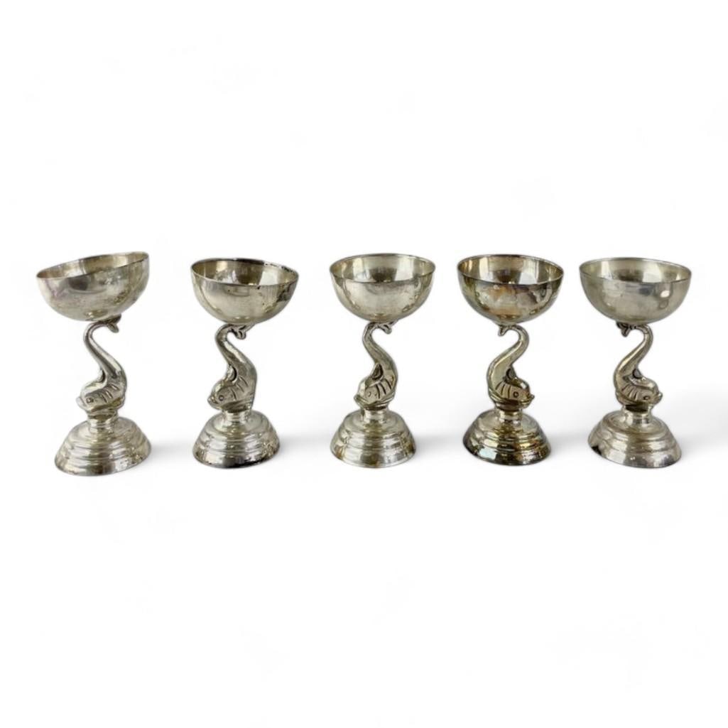 Antique Set of Sterling Silver Salt Cellars, KoiFish Dolphin Motif (1 of 2)