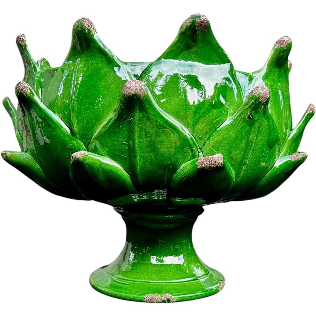 Artisan Italian Hand Made Artichoke Leaf Footed Cachepot Ceramic Centerpiece Bowl  Florence  Italy (1 of 9)