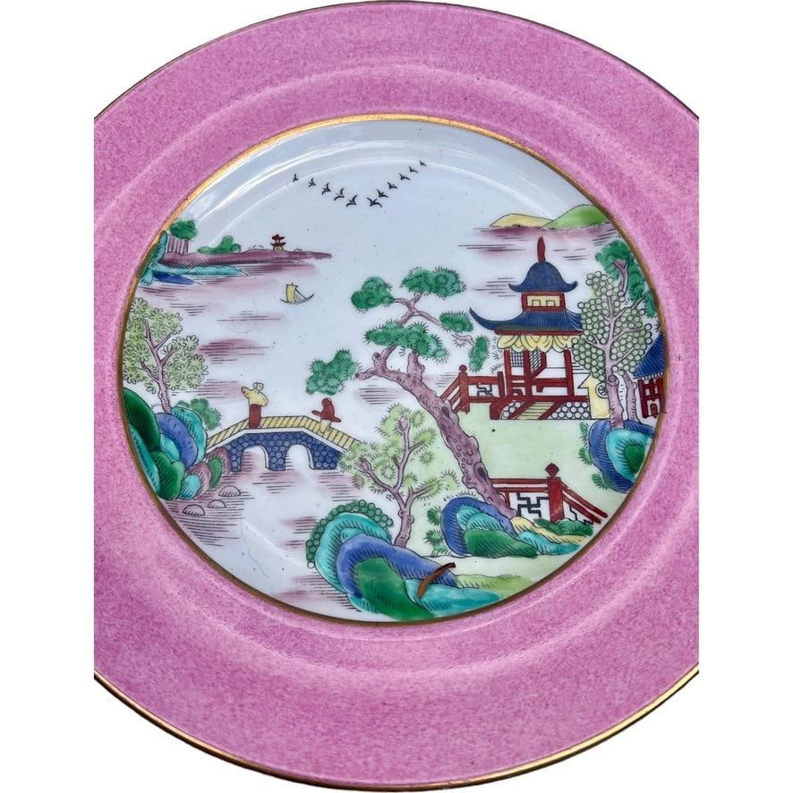 Set Of Fine Crown Staffordshire Pink Asian Chinoiserie Motif China Tea