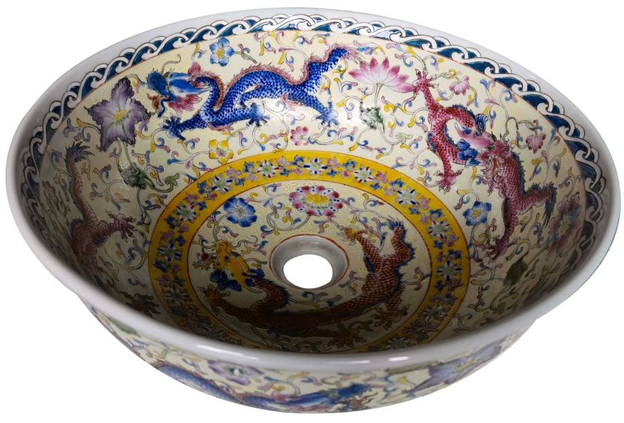 Jingdezhen Chinese Hand Painted Antique European Ceramic Wash Basin - Floral (1 of 4)