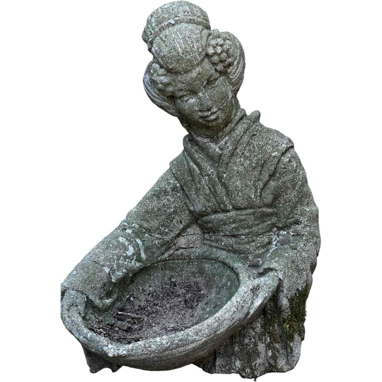 Asian Geisha Garden Statuary, Bird Bath, Planter Cast Cement (1 of 9)