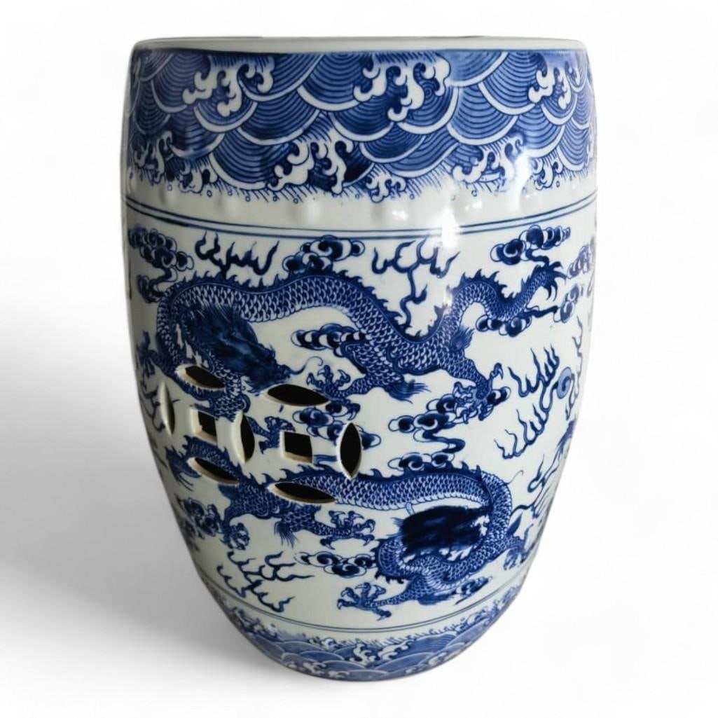 Jingdezhen Chinese Hand Painted Blue and White Chinese Dragon Stool (1 of 8)