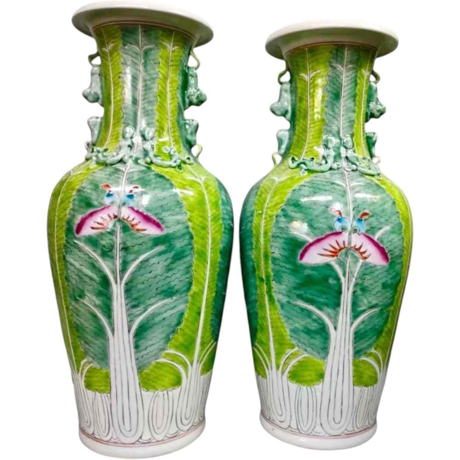Traditional Bok Choy Hand Painted Chinese Cabbage Ceramic Vase, a Pair (1 of 7)