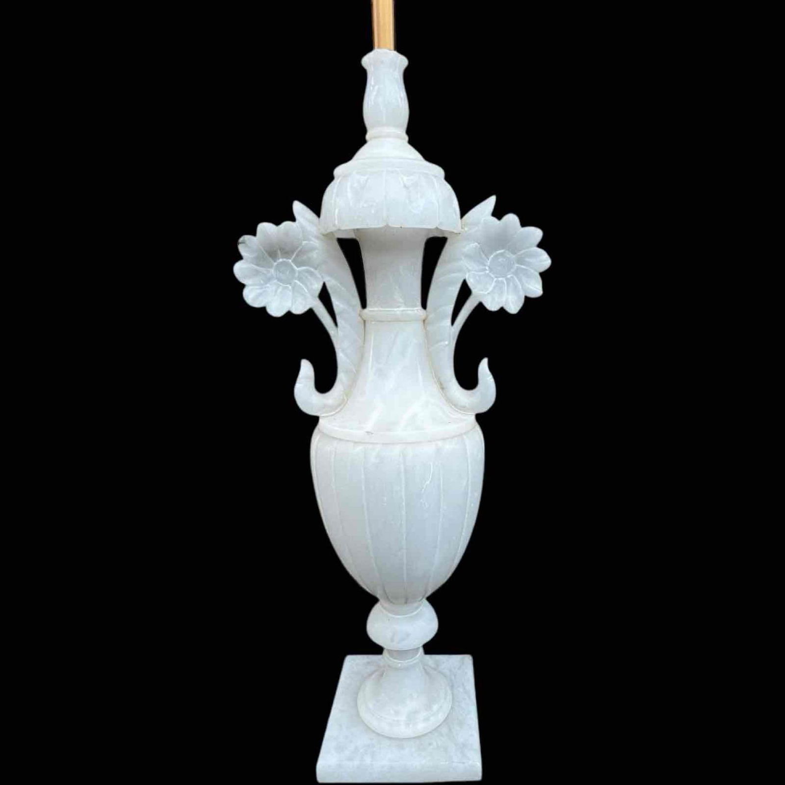 Spectacular Large Solid Alabaster Table Lamp, Hand Carved, Etched, White Neoclassical Style, Vintage (1 of 17)