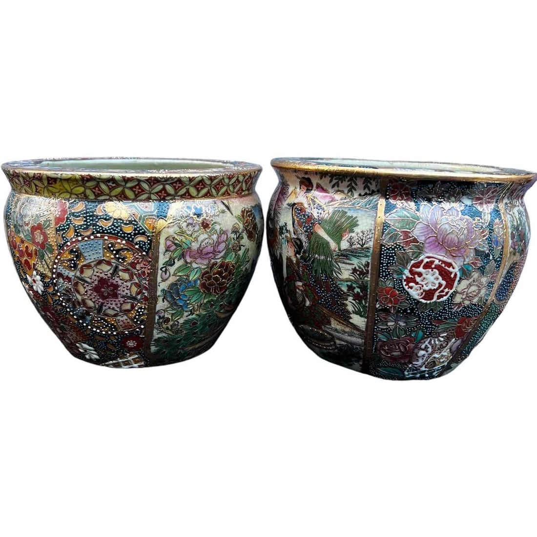 Vintage Satsuma Style Planters Cache Pots, Jardiniere, Signed (1 of 20)