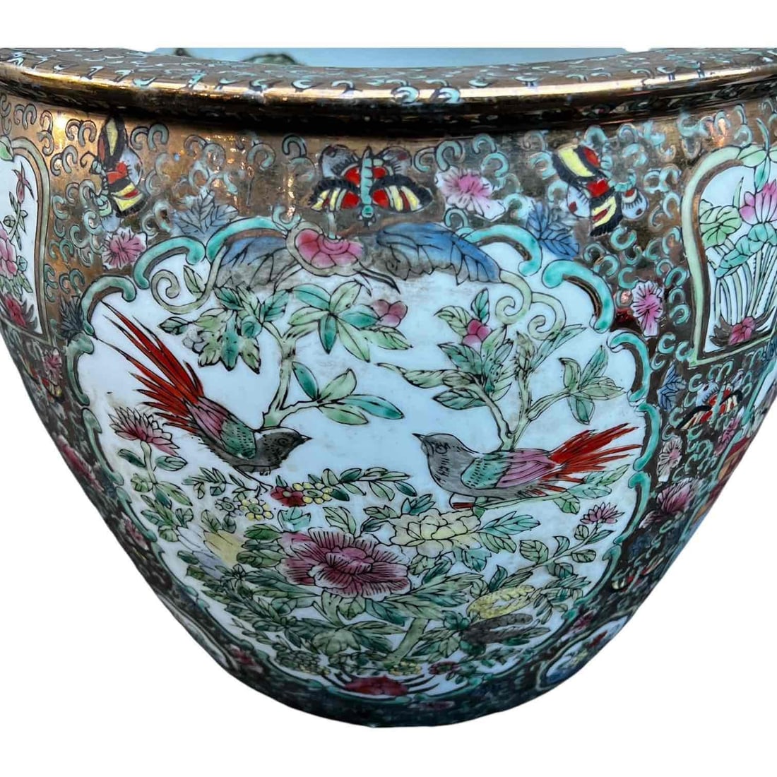 Vintage Satsuma Style Planter with Metallic Gold Background: Origin: Chinese Item Type: Planter Materials: Porcelain Signed/Stamped: Yes Condition: No damage noted. Dimensions: