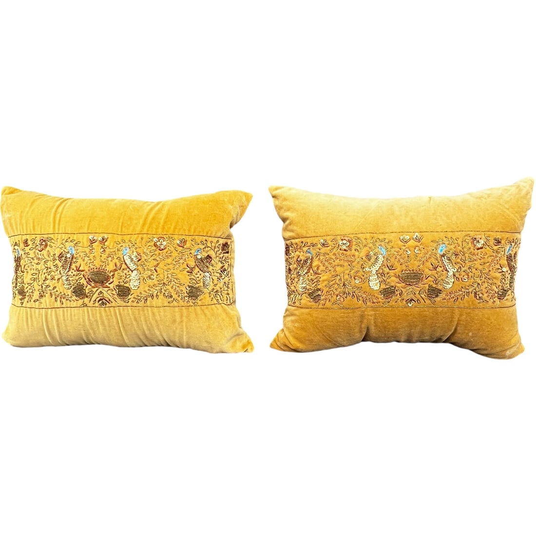 Pair of Yellow Velvet Hand Beaded Embroidered Decorative Pillows (1 of 8)