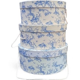 Vintage set of 3 Toile Hat Boxes