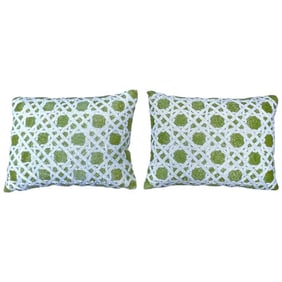 Chic Chinoiserie Motif Beaded Lumbar Decorative Pillows, A Pair
