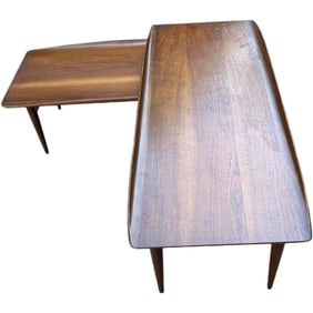 Vintage Mid Century Modern Walnut Articulating Surfboard, Switchblade Coffee Table, Bassett Artisan