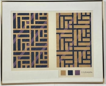 Original Signed Carolyn Armbrustmacher Opposites Attract Gauche Circa 1990  Framed