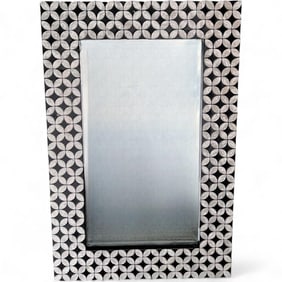 Black Wood Frame Mirror with Mother of Pearl Inlay, Rectangular Black and White