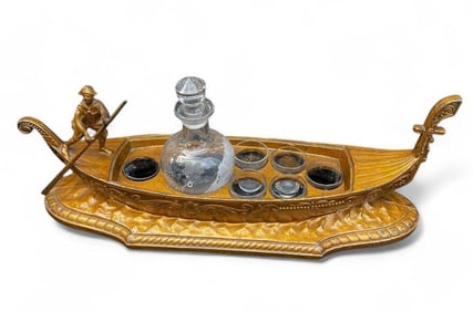 Antique Majestic Lamp Works Gondola Whiskey Decanter Set, 1927