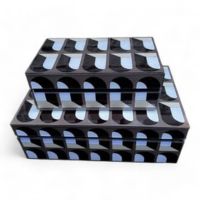 Set Of Fornasetti Style Pair Boxes  Lacquer Storage Solution For Jewelry And Keepsakes
