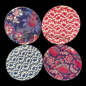 Williams Sonoma "Newport Floral" Melamine Dinner Plates Dinnerware, Set of 4, New