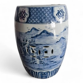 Chinese Hand Painted Blue and White Landscape Ceramic Garden Stool
