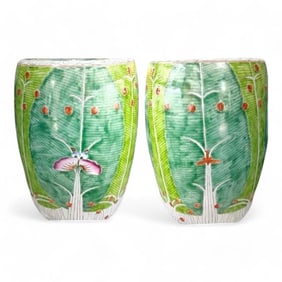 Unique Hand Painted Chinese Bok Choy Cabbage Leaf Ceramic Garden Stool