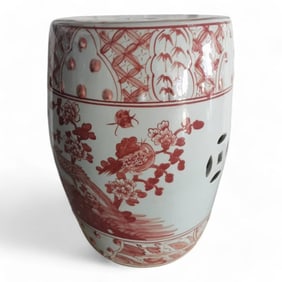 Chinese Hand Painted Red Flower & Bird Stool, Garden Stool/Seat, Garden Decor