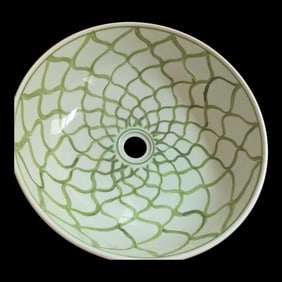 Hand Painted Basin, Counter Top Wash, Bathroom Vessel Sink, European Inspired Sink - Green Stripe