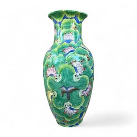 Vintage Chinese Asian Lotus Flower Porcelain Hand Painted Vase