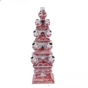 Chinese Red Porcelain Pagoda Tulipiere Vase, Decorative Vase, Garden Decor