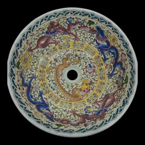 Chinese Hand Painted Ceramic Basin, European Inspired Basin - Dragon Motif