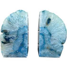 Fantastic Brazilian Blue Stone Agate Geode Bookends Decor