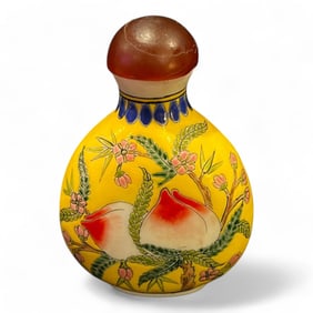 18th Century Antique Snuff Bottle-Yellow Floral