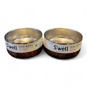 Swell Insulated Teak Design Pet Dog Bowl Set, Medium to Large Pets 32oz, Set of 2