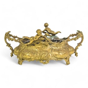 Antique French Gilt Gold Rococo Cherubs Jardiniere Planter Cache Pot Centerpiece