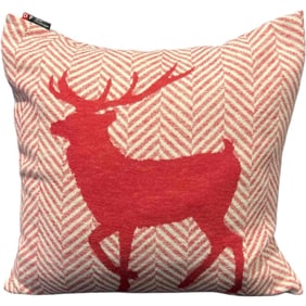 Holiday Red And White Chevron Deer Motif Cushion, Christmas Decorative Pillow