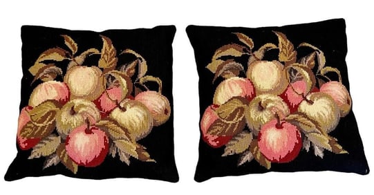 Pair of Vintage Apples Tapestry Throw Pillow, Kaffe Fassett Style, Hand Stitched