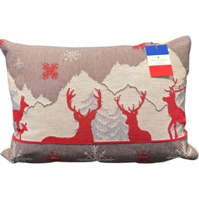 Luxury Tapestry Lumbar Pillow by Rolande Du Dreuilh French Designer - Reindeer Motif
