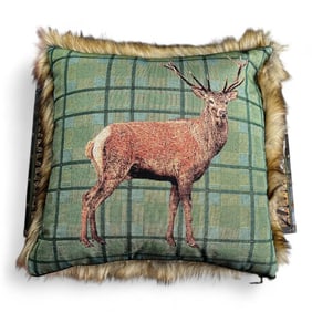 Luxurious Stag Tapestry Pillow with Faux Fur Back by Hines of Oxford, Made in England