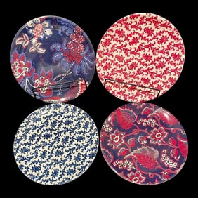 Williams Sonoma "Newport Floral" Melamine Dinner Plates Dinnerware, Set of 4, New