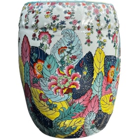 Tobacco Leaf Motif Ceramic Garden Stool, Garden Seat, Hand Painted, Jingdezhen Province, China